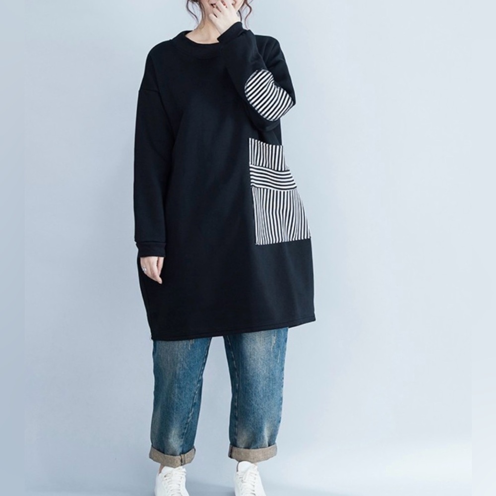 Ellazhu Women’s Striped Pocket Pullover Sweatshirt – Size Small